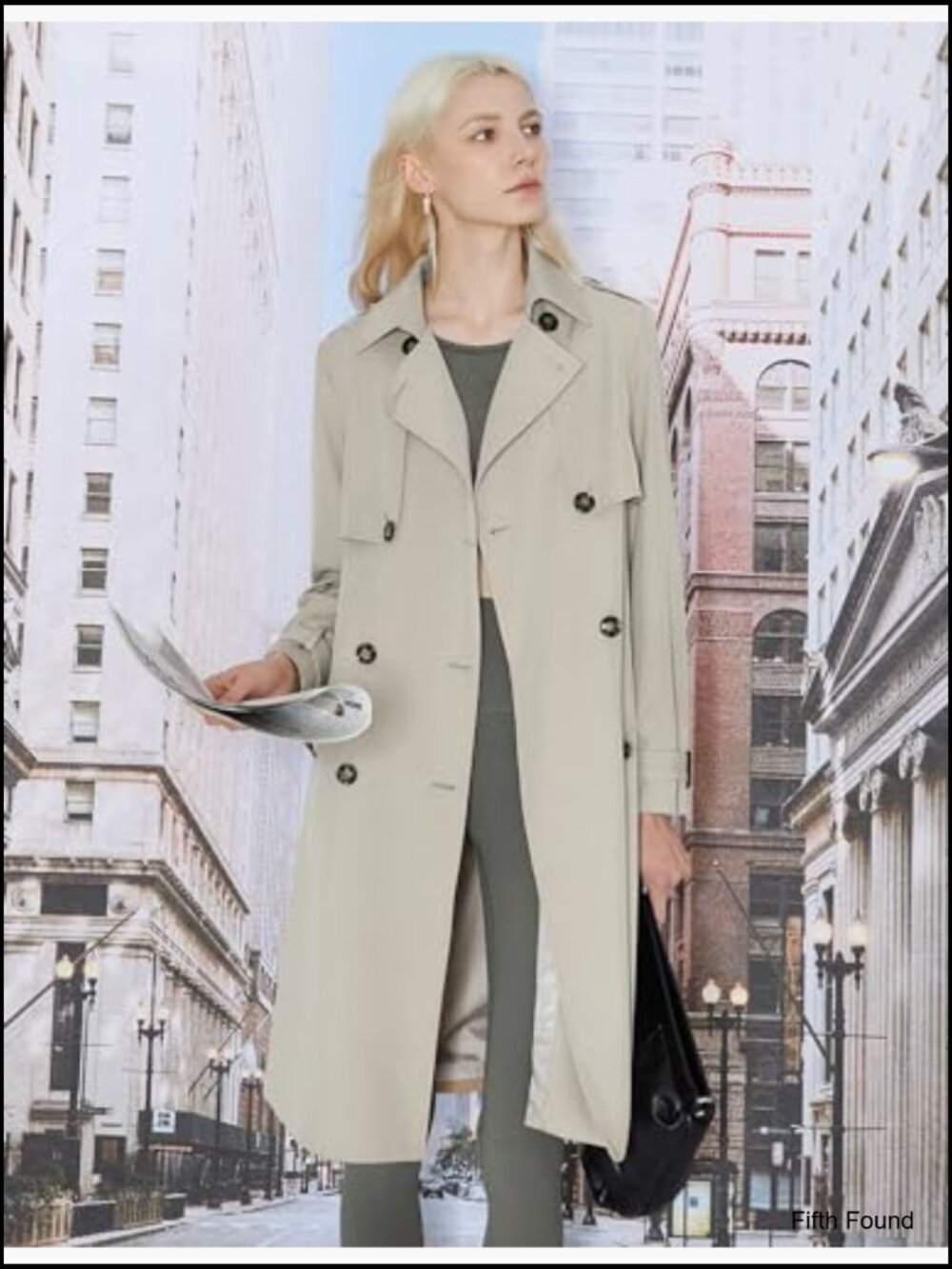 Women's Long Trench Coat Lightweight Double-Breasted Classic Lapel Overcoat - Picture 4 of 7